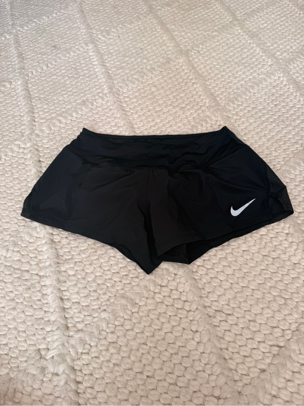Nike Women’s Black Athletic Running Shorts with White Swoosh